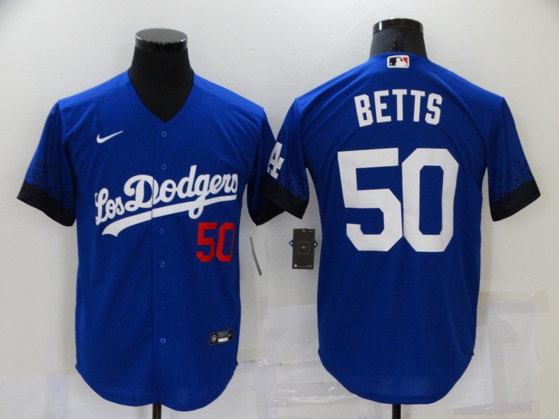 Men's Los Angeles Dodgers Mookie Betts #50 Blue Stitched Jersey